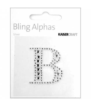 Lettera B in strass autoadesiva colore argento