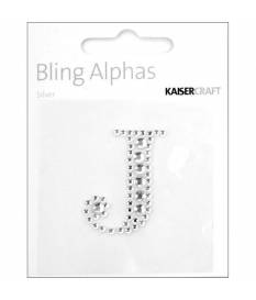 Lettera J in strass autoadesiva colore argento