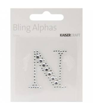 Lettera N in strass autoadesiva colore argento