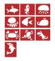 Stencil decorativi animali marini, 10 disegni da 7-11 cm