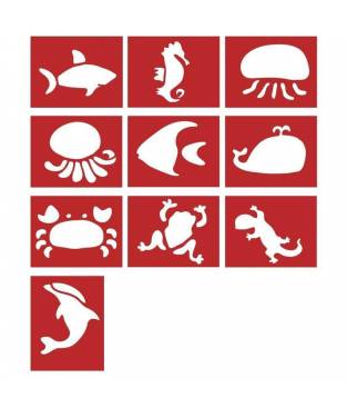 Stencil decorativi animali marini, 10 disegni da 7-11 cm